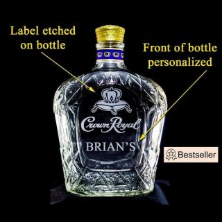 Crown Royal Whisky Engraved Etched Personalized Bottle Decanter,  1 Liter,  Empty