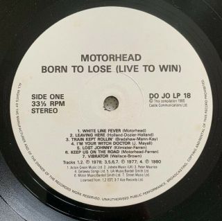 Motorhead - Born To Lose (Live To Win) 1985 Vinyl [ DOJOLP18 ] Record 3