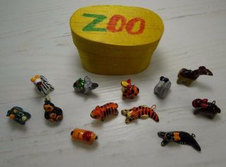 Miniature Zoo Animals Clay Handmade Tiger Elephant Monkey Guatemala Vintage