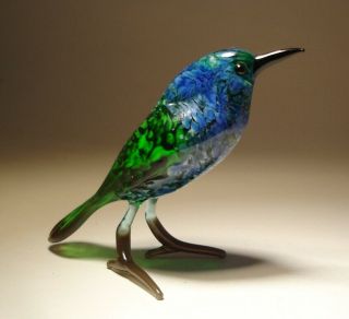 Blown Glass Figurine " Murano " Art Animal Blue And Green Bird