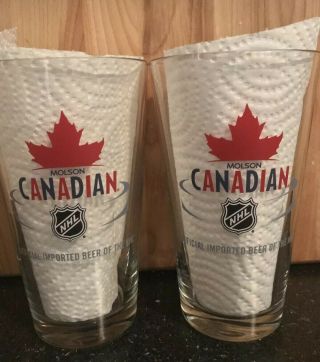 Set Of 2 Molson Canadian Beer Nhl Pint Glasses Glass Maple Leaf