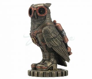 Steampunk Owl With Jetpack Statue On Gears Sculpture Statue Figurine
