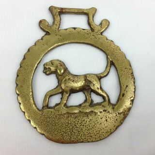 2 Vintage Brass Horse Bridle Saddle Harness Ornament Medallions Dog Deer Stag 4