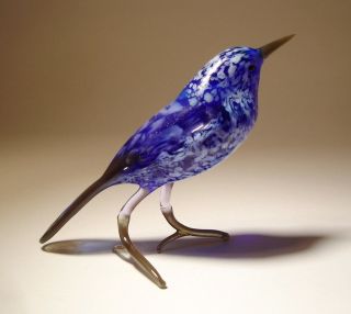 Blown Glass Figurine " Murano " Art Animal Blue And White Bird