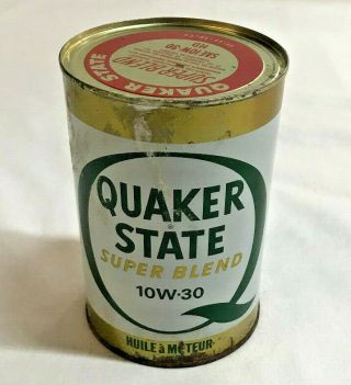 Antique Vintage Quaker State Blend 10w - 30hd Motor Oil Can 1 Quart Full