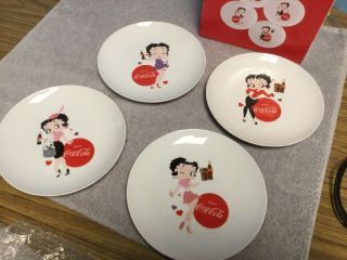 Set Of 4 Coca Cola Betty Boop 8” Ceramic Plates Nib