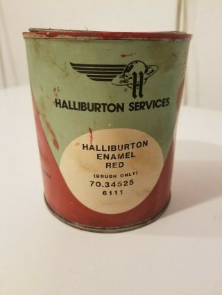 Rare Vintage Halliburton Services Enamel Red Paint Can Paper Label Oilfield Oil
