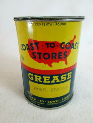 Vintage Coast To Coast Stores Empty 1 Lb Wheel Bearing Grease Oil Metal Can