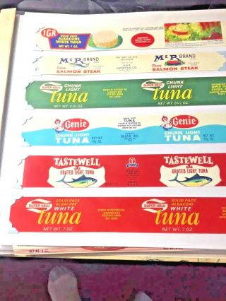 Album Of 30 Vintage Can Labels Mostly Seafood - 8 Pages Of Labels - Tuna Etc