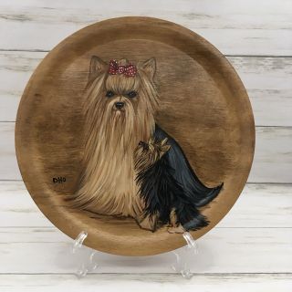 Vintage Handpainted Wood Yorkshire Terrier Dog Decorative Hanging Plate