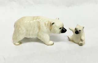 Vintage Hagen Renaker Miniature Polar Bear Mama & Cub - Both Have Black Muzzles