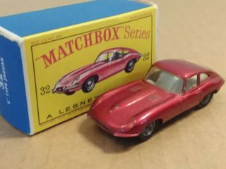 Lesney Matchbox Series 32 " E " Type Jaguar Red In D Box