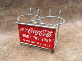 Vintage Enjoy Coca - Cola While You Shop 2 Bottle Grocery Store Cart Holder