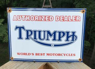 Vintage Old Triumph Motor Oil Porcelain Gas Pump Sign Advertising