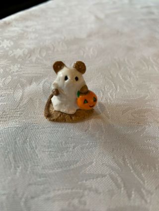 Vtg Wee Forest Folk Figurine Mouse Halloween Little Ghost 1981 Annette Peterson