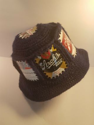 Vintage Hand Crocheted Beer Can Hat Strohs Budweiser Schlitz Koehler Michelob
