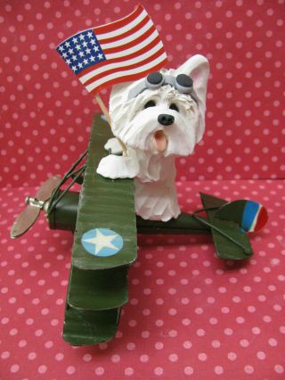 Handsculpted Westie West Highland White Terrier American Fighter Pilot Figurine