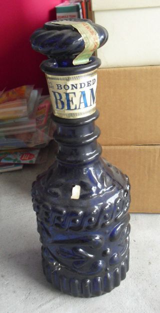 Vintage 1970 Jim Beam Bonded Beam Cobalt Blue Decanter Bottle Empty 11 " Tall