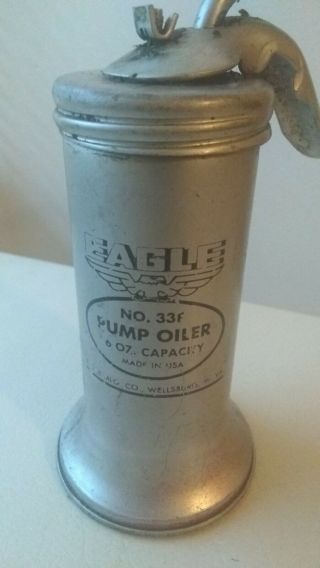 Silver Vintage Eagle No.  33p Eagle Pump Oiler Oil Can 6oz.  Usa