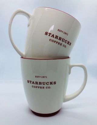 Starbucks Coffee Co Est 1971 Abbey Mug Cup Set Of 2 Xl 18 Oz 2007 White Red