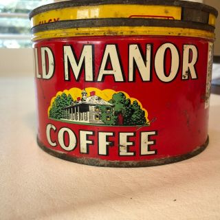 Vintage Old Manor Coffee Tin 1 Lb (empty) With Lid