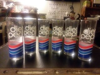 Collectible Set Of 6 Vintage Retro Diet Pepsi One Calorie 7 " Drinking Glasses