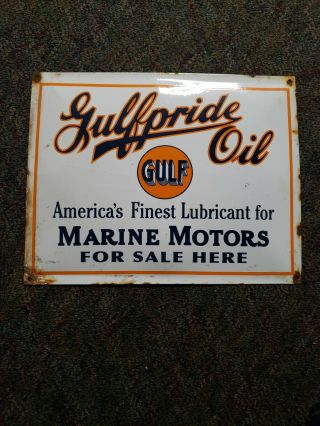 Gulfpride Oil Marine Motors Porcelain Sign Gas And Oil Display Dealership.