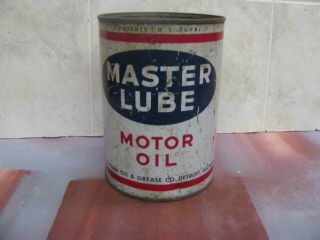 Masterlube Motor Oil From Mich - I - Penn Oil Co.  One Quart Metal Oil Can