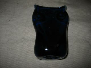 Cobalt Blue Art Glass Owl Paperweight Figurine Hand Blown 4 - 1/2 