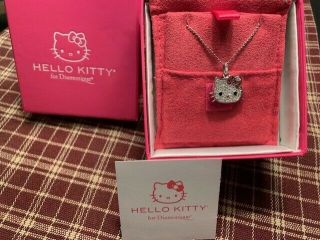Hello Kitty Sanrio 925 Sterling Silver Cz Diamonique Necklace Nib