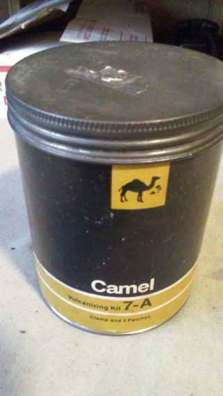 Vintage Camel Vulcanizing Kit 7 - A Rubber Repair Kit Advertising Can Full
