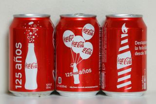 2011 Coca Cola 3 Cans Set From Puerto Rico,  125 Years