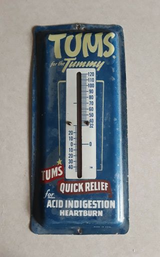 1940 - 50s Vintage Tums Thermometer Metal Advertising Sign