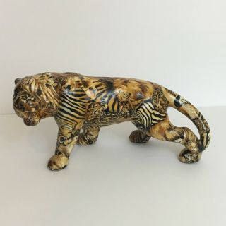 La Vie Tiger Glazed Animal Figurine African Safari Patchwork Print Large