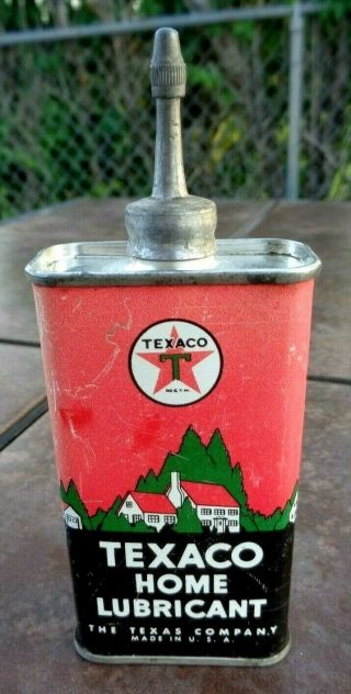 Vintage 4 Oz Texaco Home Household Handy Oiler Lead Top Oil Can Advertising Tin
