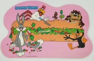 Vintage Looney Tunes Placemat 1989 Cartoons Sandwich Subway Ad? Bugs Bunny Taz