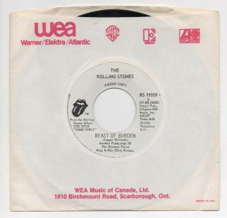 The Rolling Stones - Beast Of Burden Rs/wea Records Rs 19309 1978 Canada Promo