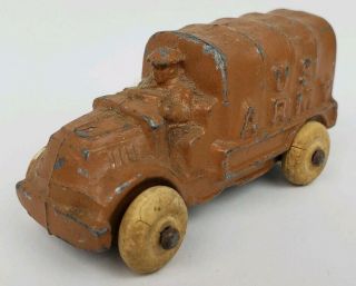 Vintage Barclay Us Army Covered Truck Cast Slush Metal Toy Rubber Tires 2 3/8 "
