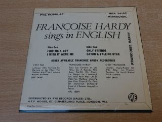 EX/EX Francoise Hardy/Sings In English/1964 PYE 7 