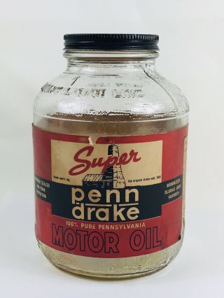 Rare Glass Penn Drake War Time Motor Oil,  Pa,  1 Quart,  Paper Label Bottle 179