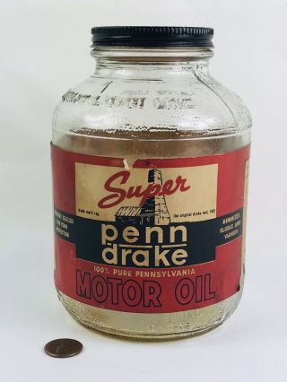 RARE GLASS Penn Drake War Time MOTOR OIL,  PA,  1 Quart,  PAPER LABEL BOTTLE 179 2