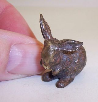 Tiny Vintage/antique Patinated Bronze Metal Miniature Rabbit Bunny