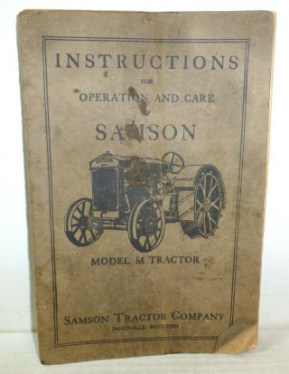 1920s " Instructions For Operation And Care Of Samson Model M Tractor " Janesville