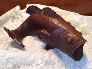 Collectible Hand Carved Wooden Large Mouth Bass Fish Decorator