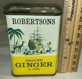 Antique Robertsons Ginger Spice Tin Litho Can Vintage Sailing Shop Camel Grocery