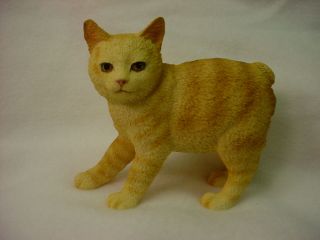 Manx Red Tabby Cat Figurine Kitty Hand Painted Statue Orange Kitten Collectible