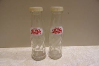 Vintage Pepsi Salt Pepper Shaker Glass Bottles