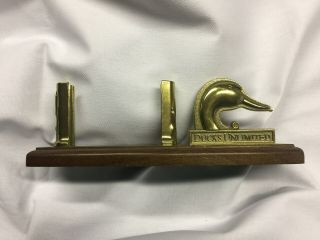 Vintage - Ducks Unlimited - Brass And Wood Business Card Holder -