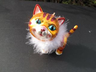 Kitty Cat Christmas Ornament Glass With Fur