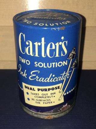 Vintage Carters Two Solution Ink Eradicator Tin Canister W/contents Inside